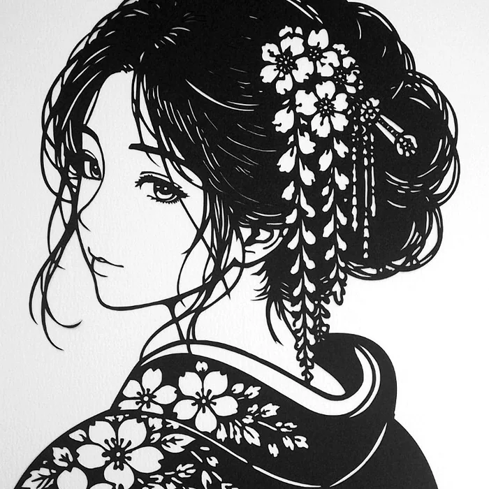 着物女性作品の髪飾りの細部